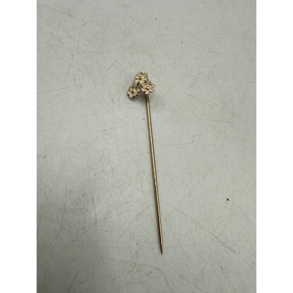 Vintage Gold Tone Forget Me Not Triple Flower Stick Pin Lapel Scarf Hat Pin